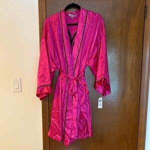 Morgan Taylor Fuchsia Satin Robe with Black Trim